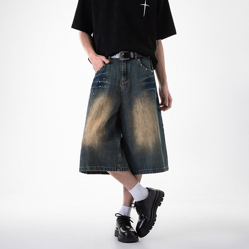 Wide Leg Cropped Jeans with Willow Nails - Casual Straight Leg Pants