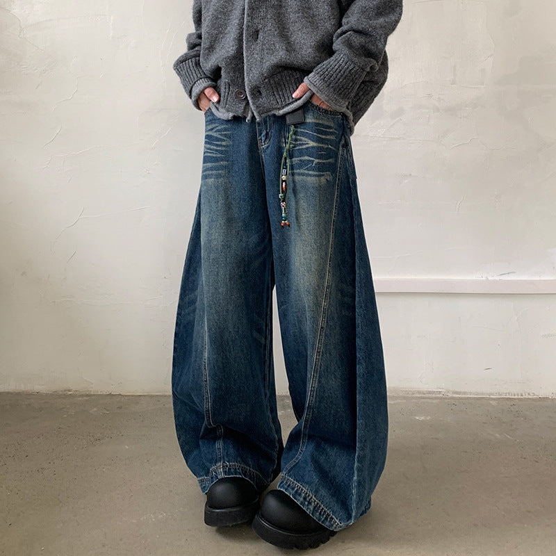 Street Silhouette Distressed Washed Floor Length Wide Leg Pants