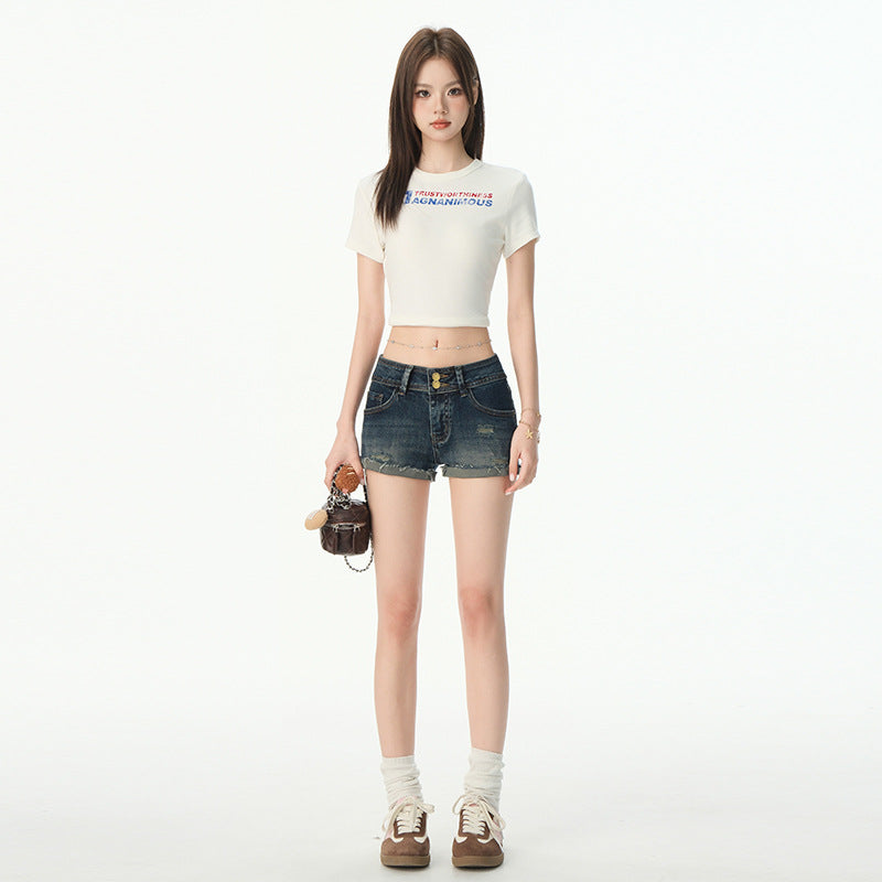 Women's Distressed Denim Shorts - Bodycon Hot Pants