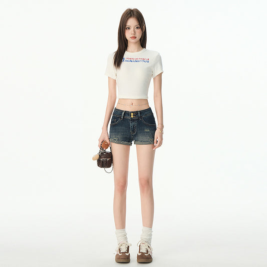 Women's Distressed Denim Shorts - Bodycon Hot Pants