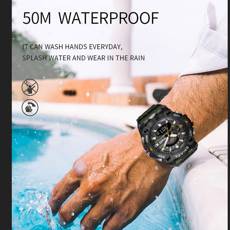 Men's Military Sport Watches - 50M Waterproof Wristwatch Stopwatch Alarm LED