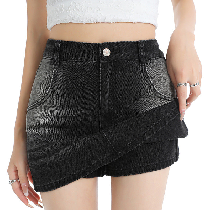 High-Waisted Vintage Denim A-Line Skirt for Women - Anti-See-Through Bodycon Short Skirt