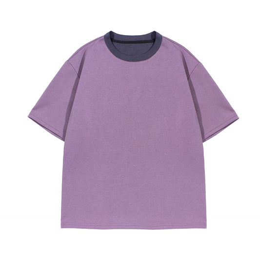 Color Blocked Round Neck T-Shirt with Loose Short Sleeves