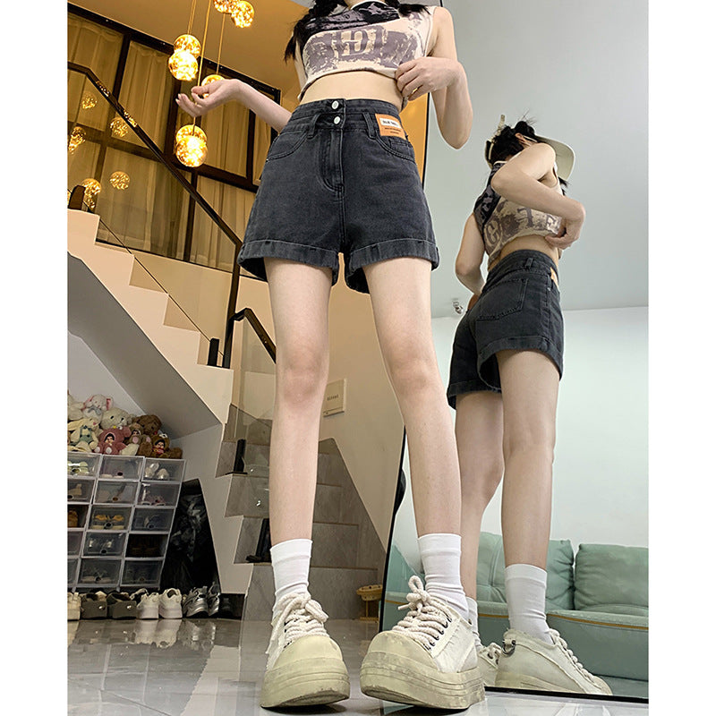 Casual Cuffed Wide Leg Denim Shorts for Women