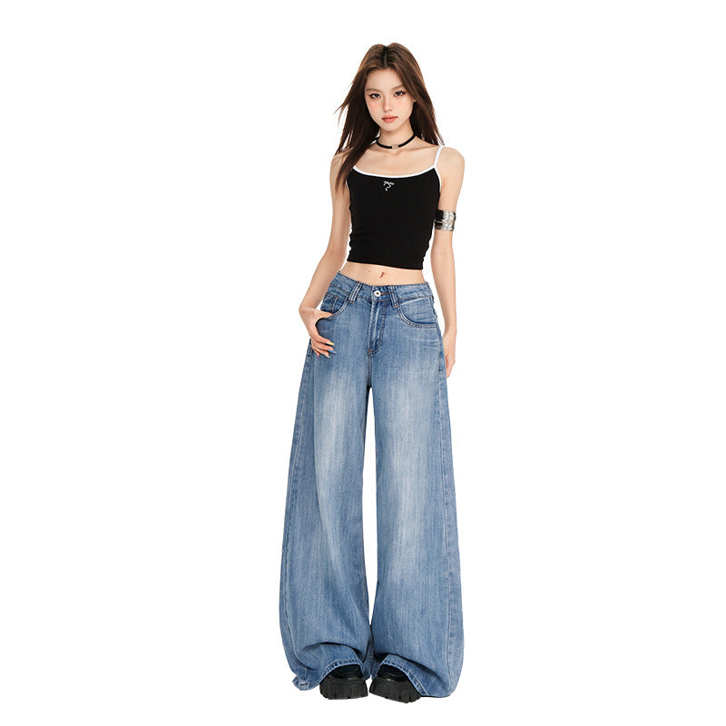 Women's High Waist Wide Leg Jeans - Thin Loose Design
