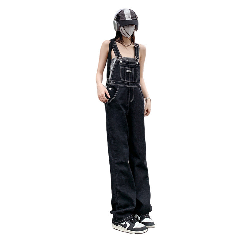 Women's Wide-Leg Strap Denim Overalls for Workwear