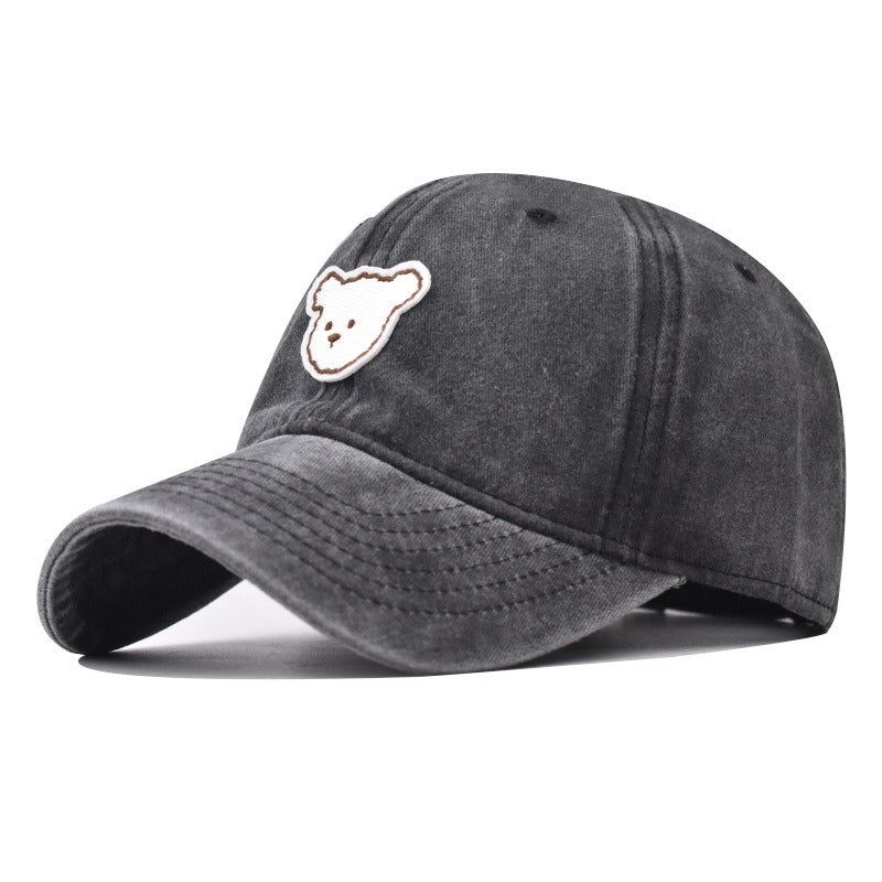 Pure Cotton Washed Cute Bear Embroidered Baseball Cap Outdoor Peak Cap