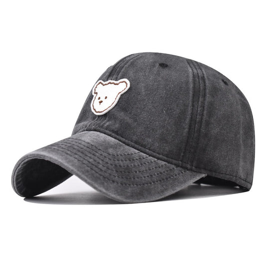 Pure Cotton Washed Cute Bear Embroidered Baseball Cap Outdoor Peak Cap