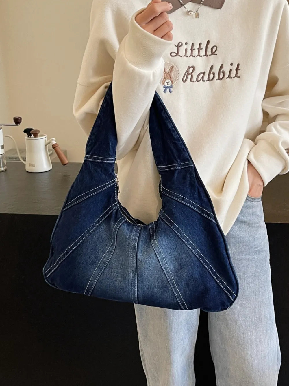 Crescent Denim Shoulder Bag