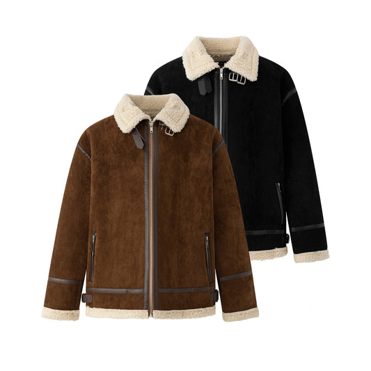 Casual Fleece Lined Cotton Coat for Men Loose Fit Warm Winter Jacket with Turn-Down Collar Velvet-like Fabric