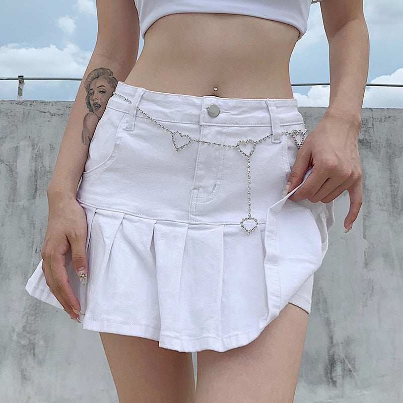 High Waist Women's Punk Denim Mini Skirt with Ruffles