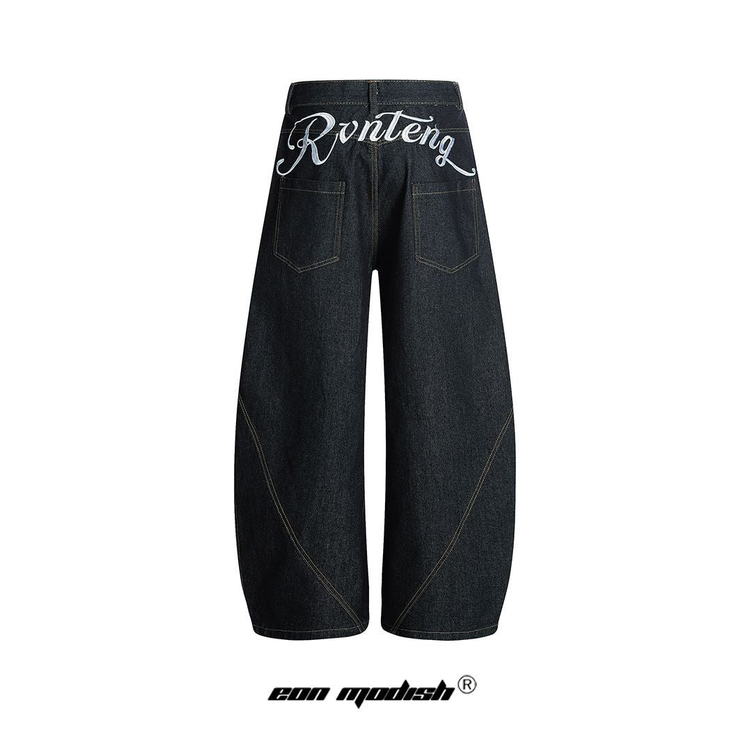 Embroidered Washed Denim Long Pants