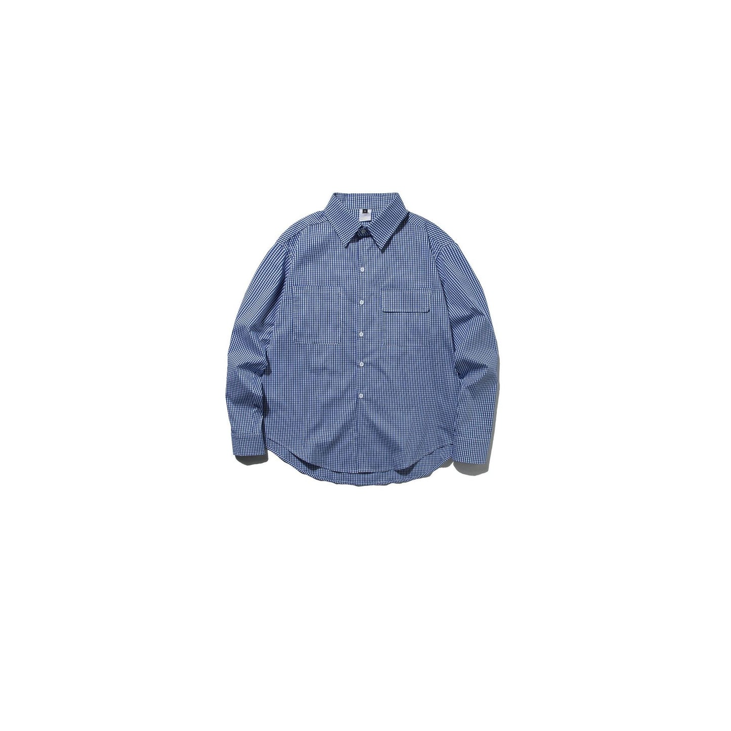 Minimalist Basic Patch Pocket Loose Casual Small Checkered Long Sleeve Shirt Men