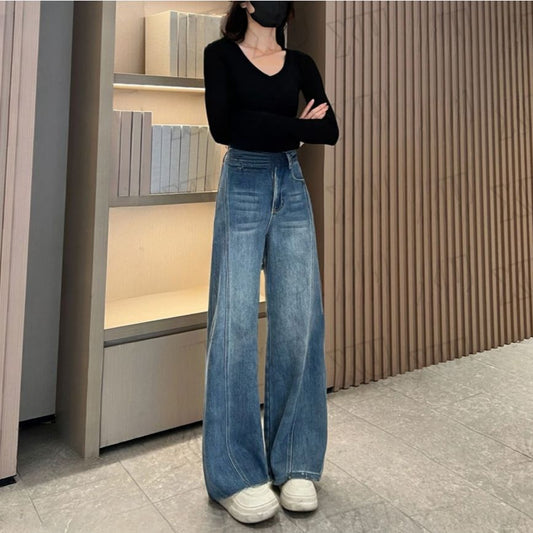 Wide-Leg Jeans for Women – High Waist, Flared, Slimming Blue Design