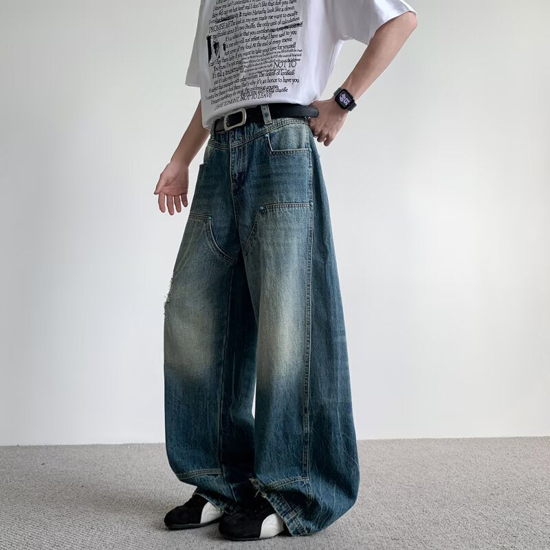 Distressed Vintage Loose Fit Wide Leg Jeans