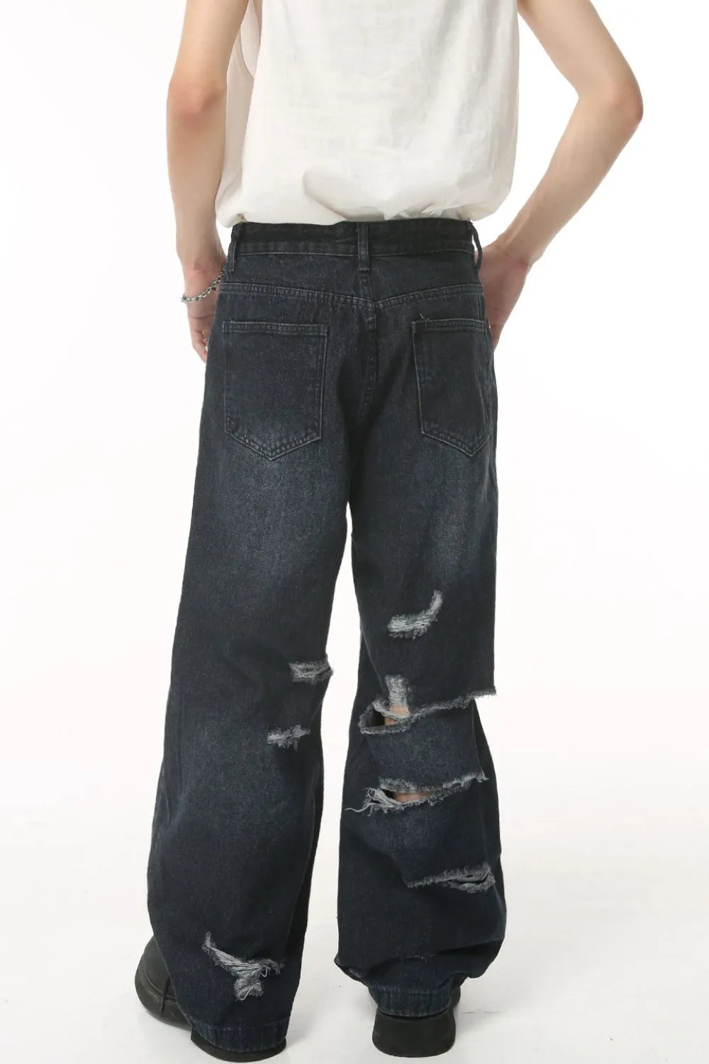 Distressed Wide Leg Pocketed Men's Jeans - Premium Japanese Denim