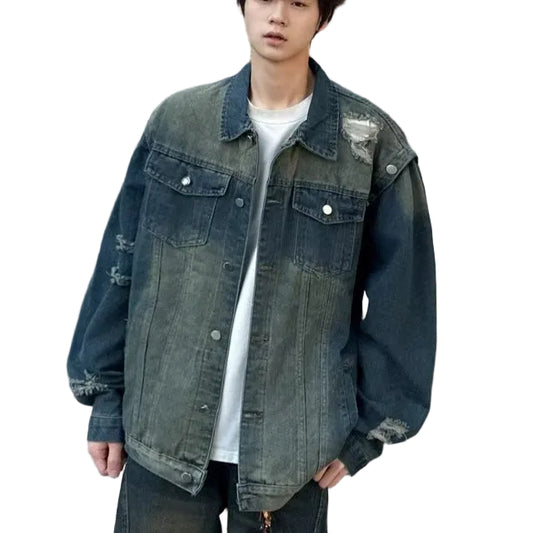 Water Washed Distressed Denim Jacket for Men