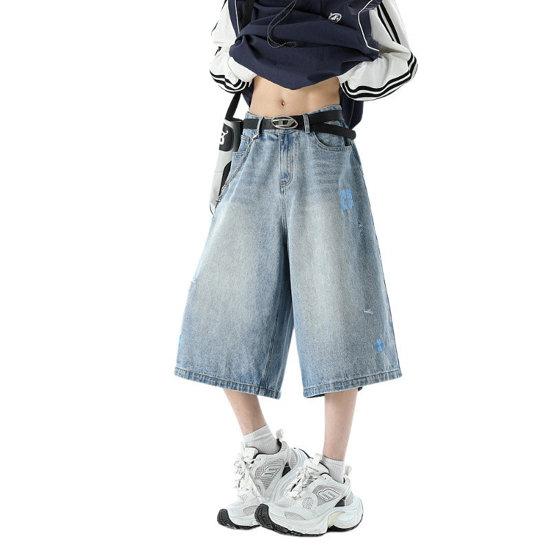 Men's Seven-Quarter Denim Pants - Wide-Leg Flare Loose Slimming Casual Trousers