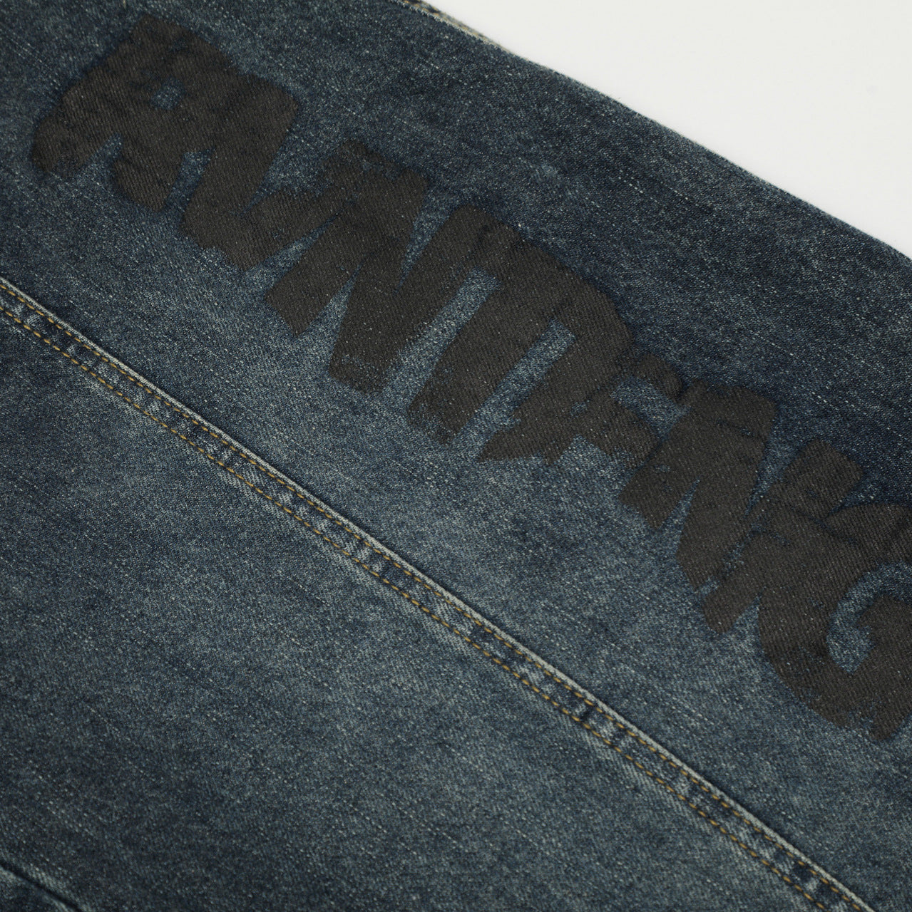 Tapered Denim Long Pants with Washed Print in