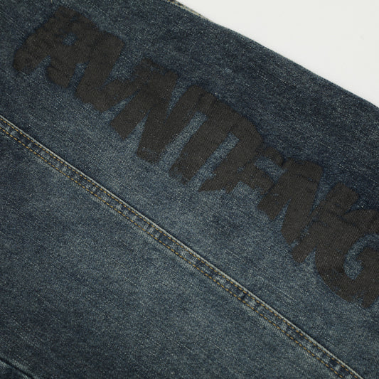 Tapered Denim Long Pants with Washed Print in