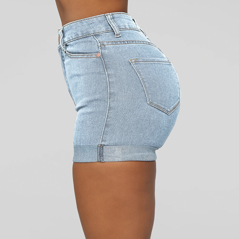 Fashionable and Minimalist High Elastic Women's Denim Shorts