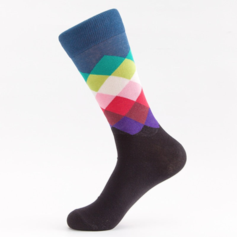 Men's Medium Tube Socks - Colorful Diamond Pattern
