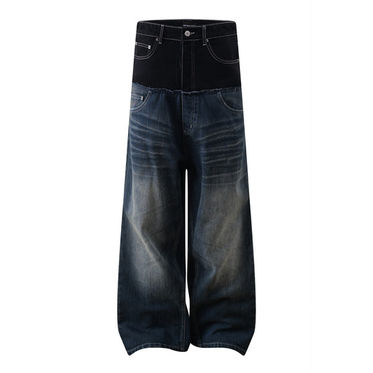 Street Style High-Street Unique Design Patchwork Denim Long Pants