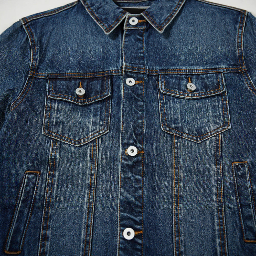 Men's Jacket with Turn-Down Collar, Distressed Multi-Pocket Design,  Loose Fit Casual Outerwear