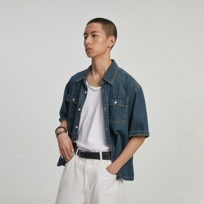 Retro Short Sleeve Denim Shirt