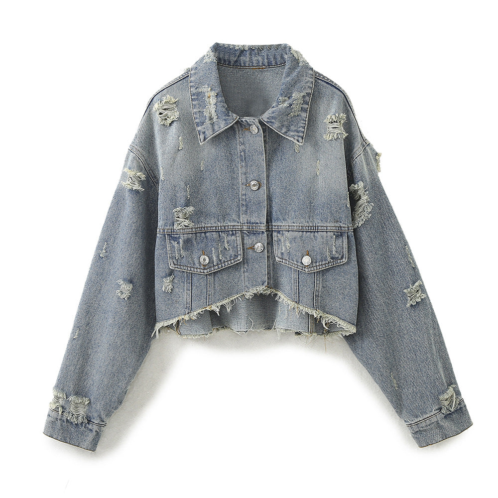 Women's Denim Short Jacket and Girlfriend Style Mid-Waist Denim Pants