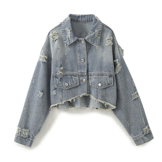 Women's Denim Short Jacket and Girlfriend Style Mid-Waist Denim Pants