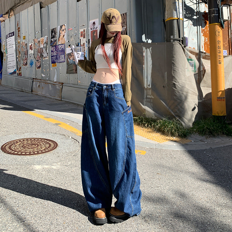 Women's Wide-Leg Jeans - Summer High-Waist Loose Fit Floor-Length Pants