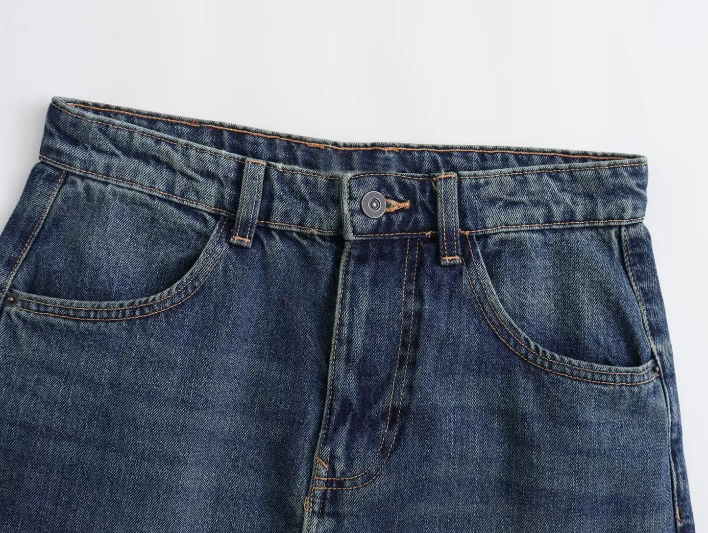 Women's Blue High-Waisted Denim Midi Skirt with Slit