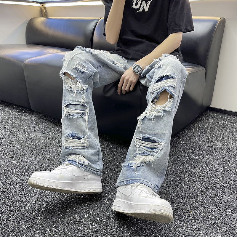 Premium Washed Ripped Denim Beggar Pants for Men and Women