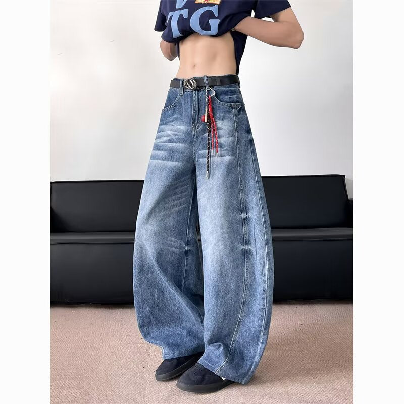 Washed Curved Knife Jeans for Versatile Summer Casual Wear