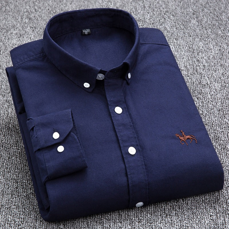 Pure Cotton Men's Long-Sleeved Oxford Shirt - Embroidered Logo