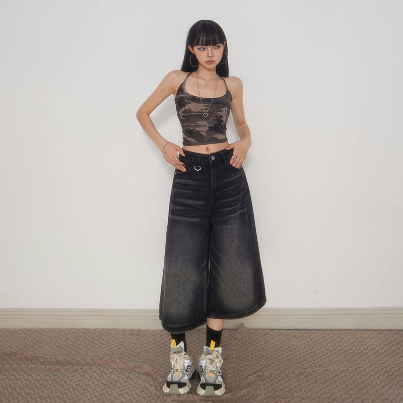 Women's Casual Loose Slimming Pear-Shaped Denim Mid-Length Trousers