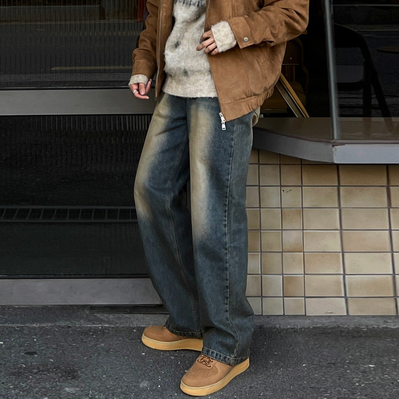 Vintage Washed Straight Leg Jeans for Men