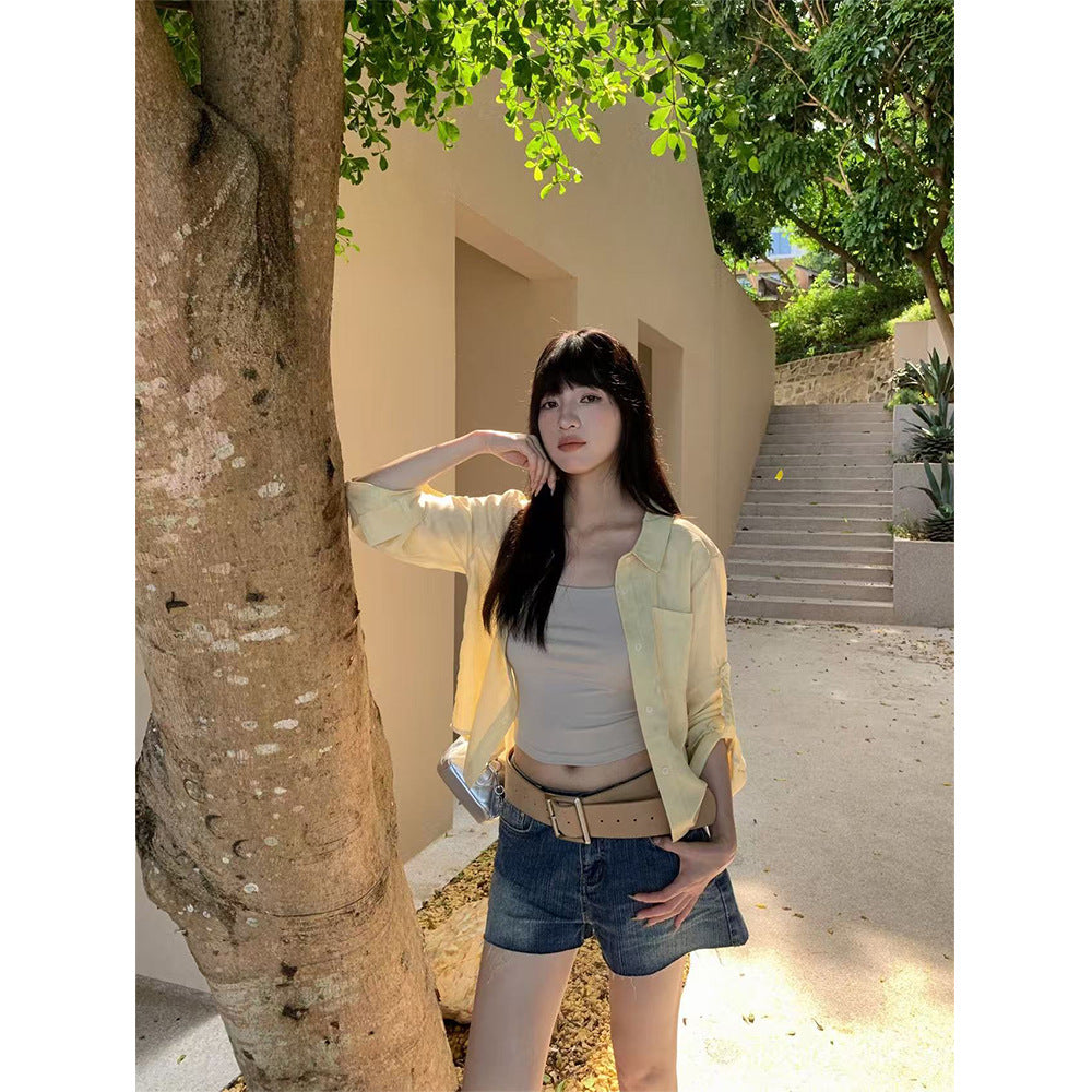 Sweet and Spicy Women's Denim Shorts - Versatile Retro Frayed Hem Pants