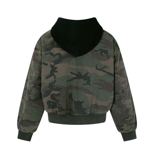 Camouflage Faux Two-Piece Hooded Thickened Cotton Jacket