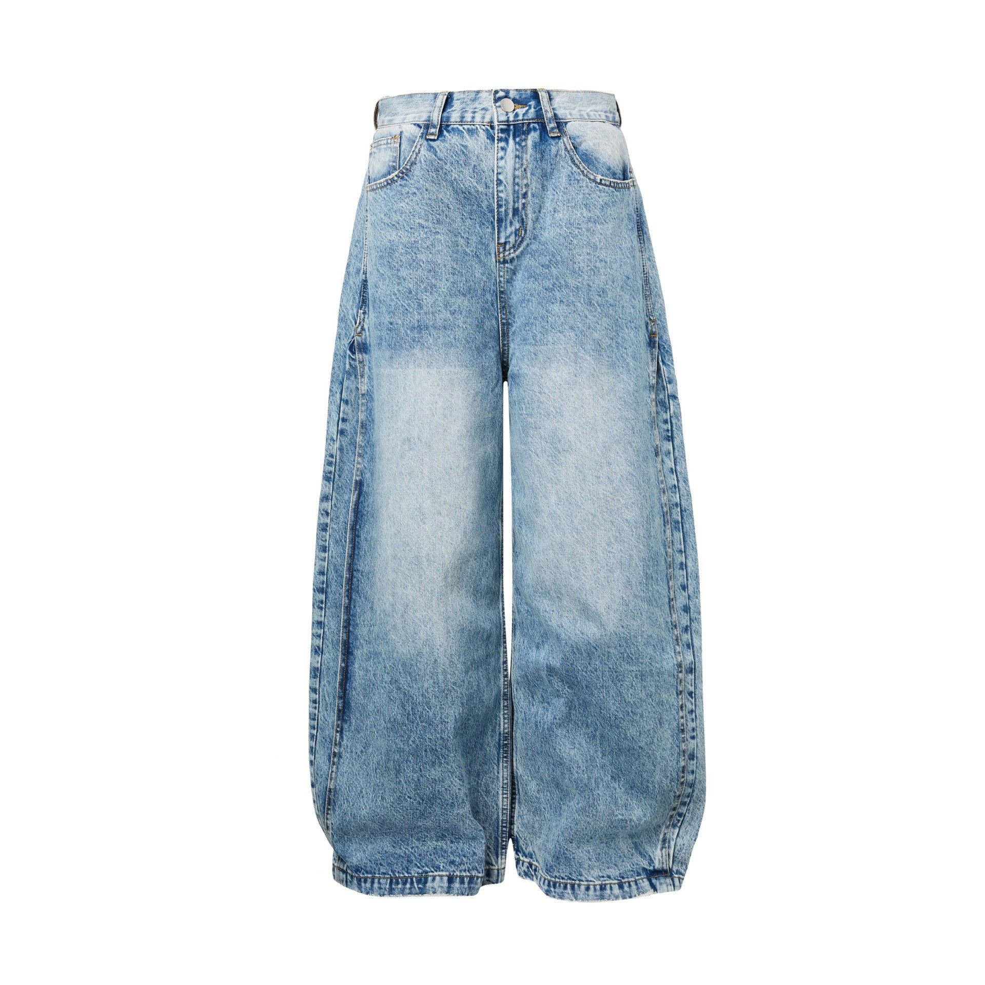 Baggy Cat Whisker Unique Washed Distressed Loose Wide Leg Jeans for Men and Women