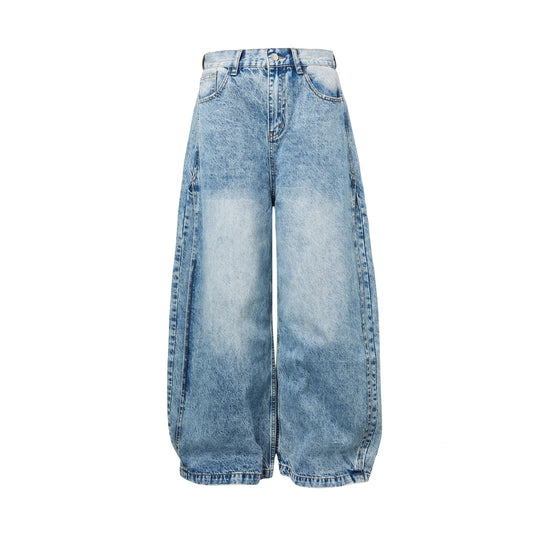Baggy Cat Whisker Unique Washed Distressed Loose Wide Leg Jeans for Men and Women