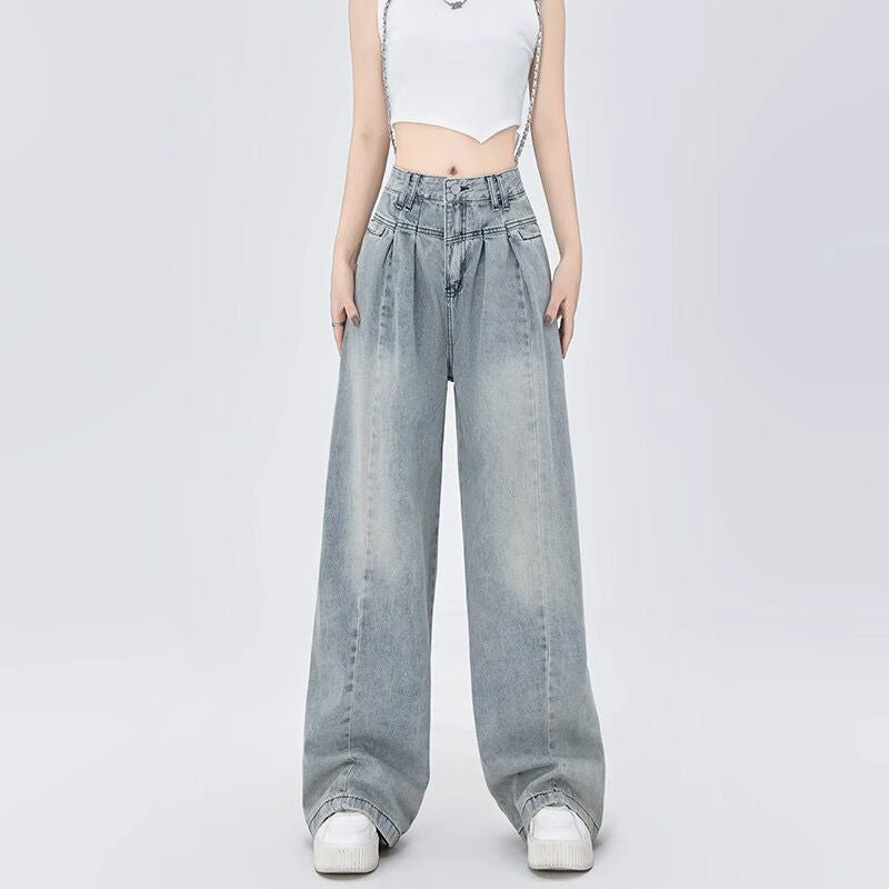 Straight Wide-Leg Jeans for Women - Loose Slimming Floor-Length Denim Pants
