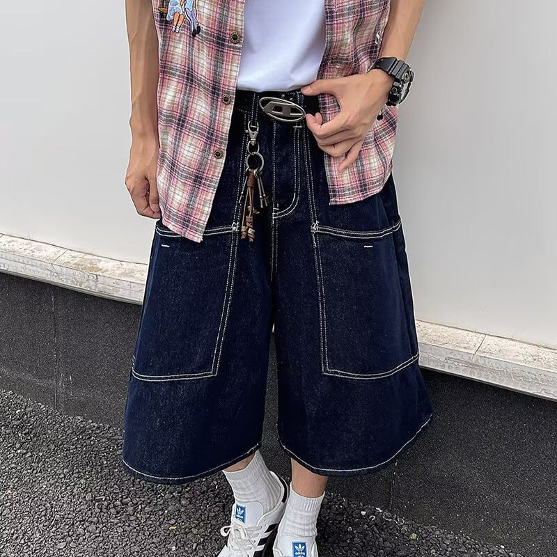 Cowboy Shorts Casual Loose Washed Wide Leg Cropped Pants