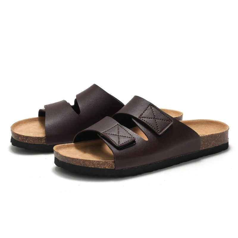 Spring and Summer New Men's Cork Slippers Korean Style Men's Sandals Velcro Beach Shoes