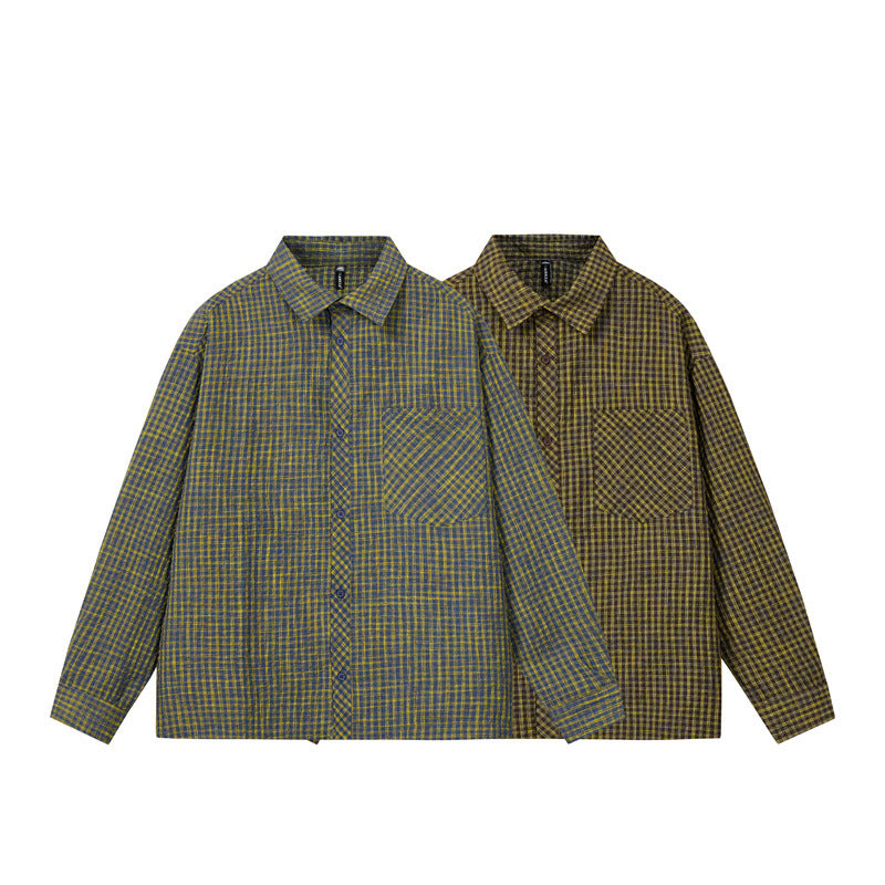 Solid Color Plaid Lapel Casual Shirt for Men and Women