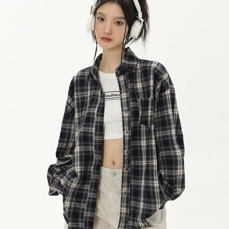 Retro Checkered Long Sleeve Shirt for Men and Women