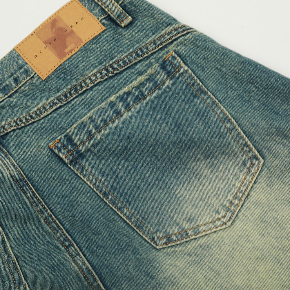 Men's Distressed Wide-Leg Denim Scissor Pants