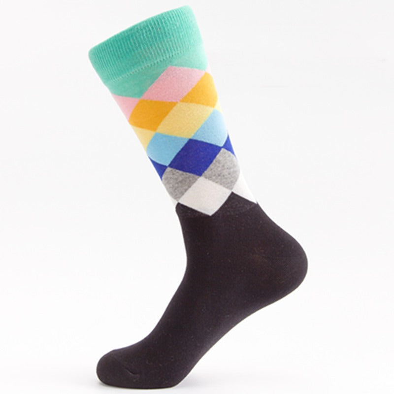 Men's Medium Tube Socks - Colorful Diamond Pattern
