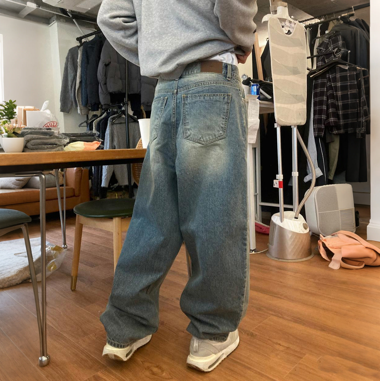 Retro Washed Straight Leg Wide Leg Pants for Men